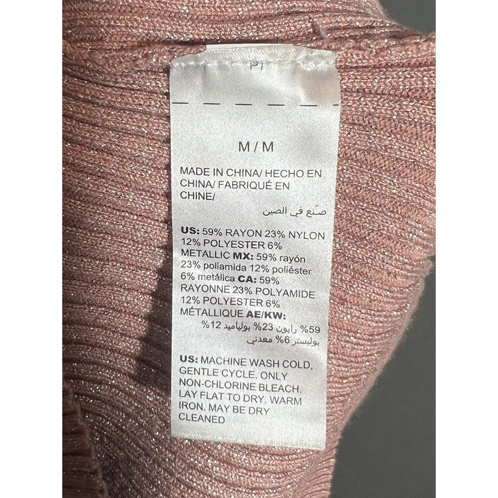 White House Black Market WHBM M Rose Gold Shimmer Ribbed Knit Henley Top Blouse - Picture 5 of 6